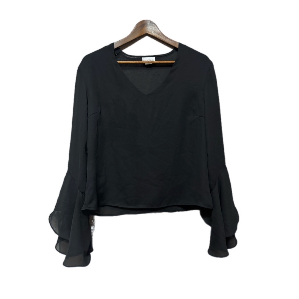 Anne Charles Blouse Womens XL Black Excellent Tiered Bell Sleeve V-Neck 3334